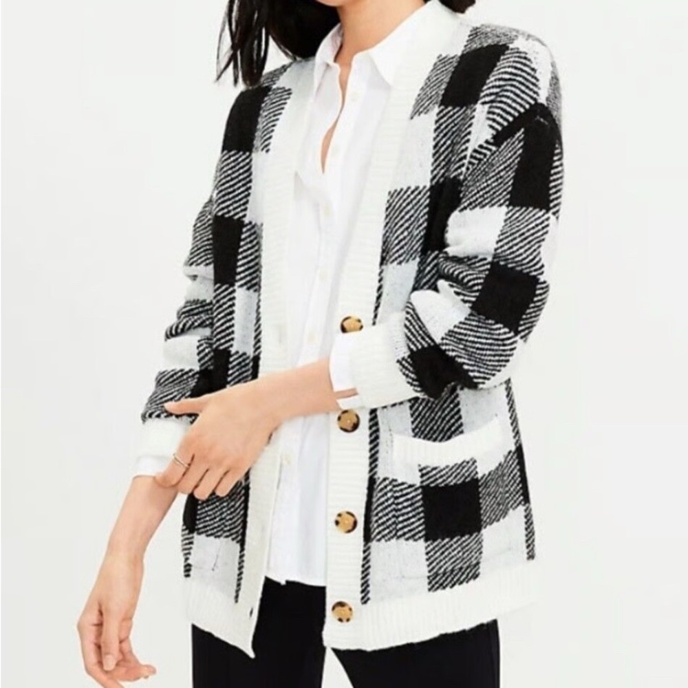 Buffalo Plaid Button-Up Cardigan Sweater